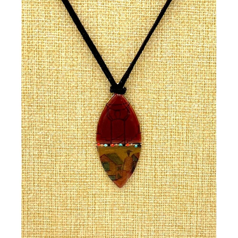 Chico's Rust and Gold Leaf Shape Pendant Suede 16" Cord with 3 1/2" extension